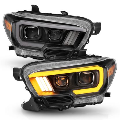 ANZO 2016-2017 Toyota Tacoma Projector Headlights w/ Plank Style Switchback Black w/ Amber w/ DRL - Image 2