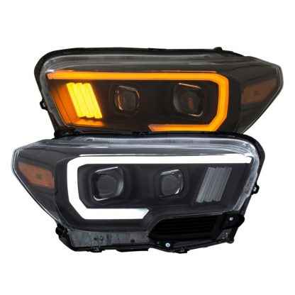 ANZO 2016-2017 Toyota Tacoma Projector Headlights w/ Plank Style Switchback Black w/ Amber w/ DRL - Image 4