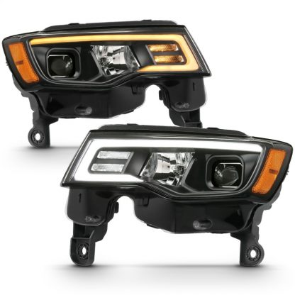 ANZO 2017-2018 Jeep Grand Cherokee Projector Headlights w/ Plank Style Switchback - Black w/ Amber - Image 6