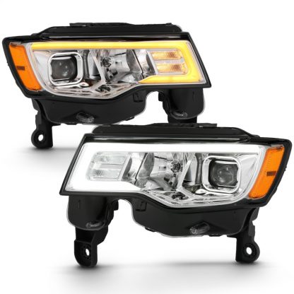 ANZO 2017-2018 Jeep Grand Cherokee Projector Headlights w/ Plank Style Switchback - Chrome w/ Amber - Image 6