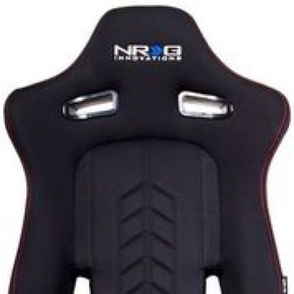 NRG Sport Seats (Pair) Cloth w/NRG Logo & NRG Arrow Cushion Imprint - Black w/Red Stitch - Image 4