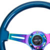 NRG Classic Wood Grain Steering Wheel (350mm) Blue Pearl/Flake Paint w/Neochrome 3-Spoke Center - Image 3