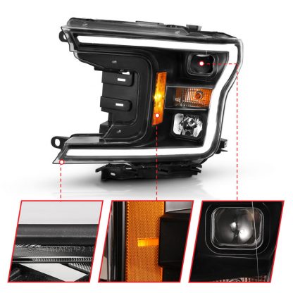 ANZO 2018-2019 Ford F-150 Projector Plank Style H.L. Black Amber (Without Switchback) - Image 3