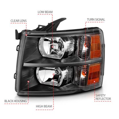 ANZO 2007-2013 Chevrolet Silverado Crystal Headlights Black - Image 8