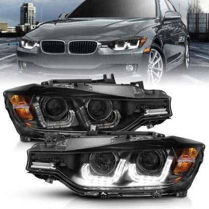 ANZO 2012-2015 BMW 3 Series Projector Headlights w/ U-Bar Black - Image 3