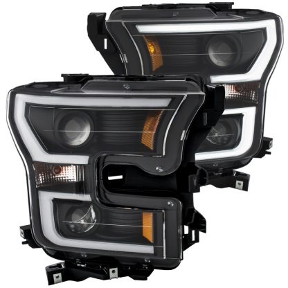 ANZO 2015-2017 Ford F-150 Projector Headlights w/ Plank Style Switchback Black w/ Amber - Image 4