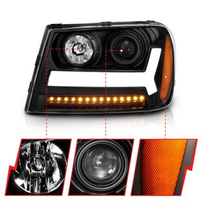 ANZO 2006-2009 Chevrolet Trailblazer Projector Headlights w/ Plank Style Design Black w/ Amber - Image 7