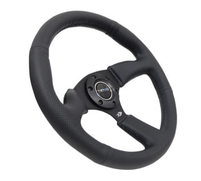 NRG Reinforced Steering Wheel (350mm / 2.5in. Deep) Blk Leather Comfort Grip w/5mm Matte Blk Spokes - Image 2