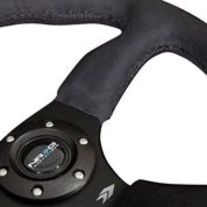 NRG Reinforced Steering Wheel (350mm / 2.5in. Deep)Blk Alcantara Comfort Grip w/4mm Matte Blk Spokes - Image 2