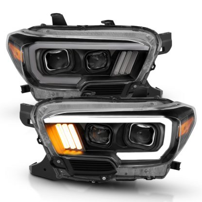 ANZO 2016-2017 Toyota Tacoma Projector Headlights w/ Plank Style Design Black/Amber w/ DRL - Image 2