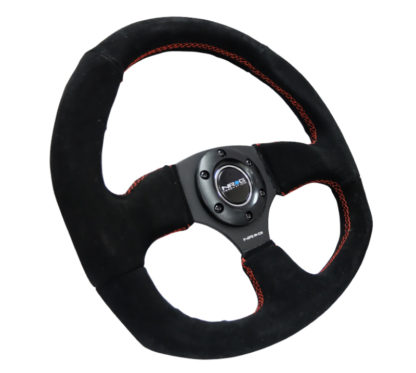 NRG Reinforced Steering Wheel (320mm Horizontal / 330mm Vertical) Suede w/Red Stitch - Image 5