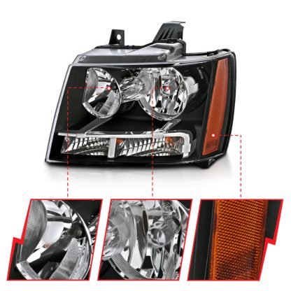 ANZO 2007-2014 Chevrolet Tahoe/Suburban Crystal Headlights Black - Image 9