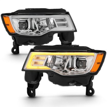 ANZO 2017-2018 Jeep Grand Cherokee Projector Headlights w/ Plank Style Switchback - Chrome w/ Amber - Image 5