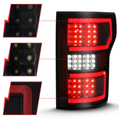 ANZO 18-19 Ford F-150 LED Taillight Black Housing Clear Lens Red Light Bar W/Sequential - Image 3