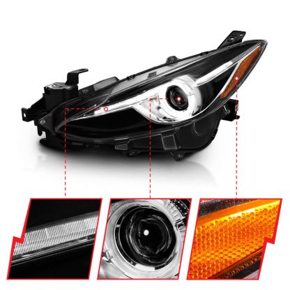 ANZO Projector Headlights With Halo Black w/Amber 14-17 Mazda 3 - Image 7