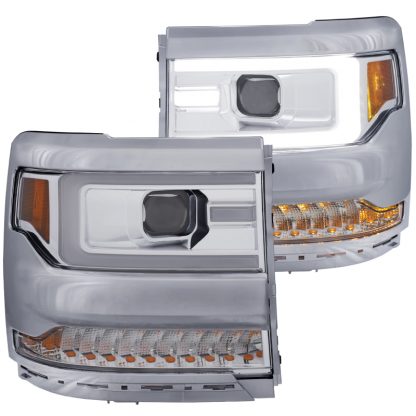 ANZO 16+ Chevy Silverado 1500 Projector Headlights Plank Style Chrome w/Amber/Sequential Turn Signal - Image 2