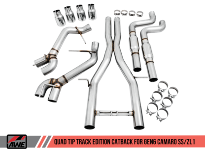 AWE Tuning 16-19 Chevy Camaro SS Resonated Cat-Back Exhaust -Track Edition (Quad Chrome Silver Tips) - Image 2