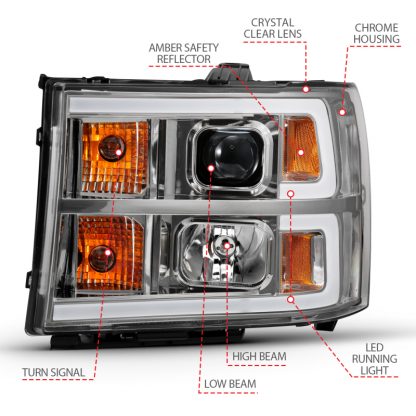 ANZO 2007-2013 Gmc Sierra 1500 Projector Headlight Plank Style Chrome w/ Clear Lens Amber - Image 4