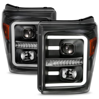 ANZO 2011-2016 Ford F250 Projector Headlights w/ Plank Style Switchback Black w/ Amber - Image 8