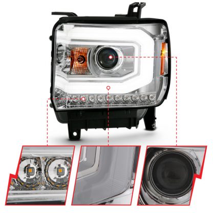 ANZO 2014-2015 Gmc Sierra 1500 Projector Headlight Plank Style Chrome w/ Switchback (Halogen Type) - Image 3