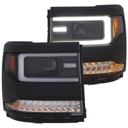 ANZO 16+ Chevy Silverado 1500 Projector Headlights Plank Style Black w/Amber/Sequential Turn Signal - Image 2