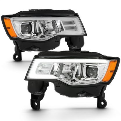 ANZO 2017-2018 Jeep Grand Cherokee Projector Headlights w/ Plank Style Switchback - Chrome w/ Amber - Image 4