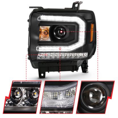 ANZO 2016-2019 Gmc Sierra 1500 Projector Headlight Plank Style Black w/ Sequential Amber Signal - Image 4