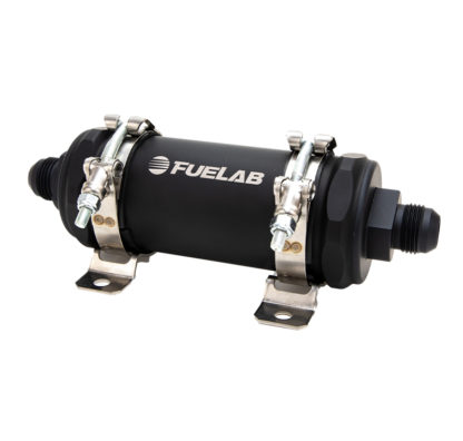 Fuelab PRO Series In-Line Fuel Filter (10gpm) -10AN In/-12AN Out 100 Micron Stainless - Matte Black