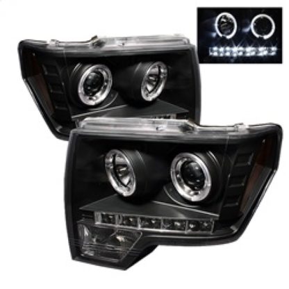 Spyder Ford F150 09-14 Projector Headlights Halogen Model- LED Halo LED Blk PRO-YD-FF15009-HL-BK - Image 2