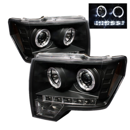 Spyder Ford F150 09-14 Projector Headlights Halogen Model- LED Halo LED Blk PRO-YD-FF15009-HL-BK