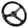 NRG Reinforced Steering Wheel (350mm / 3in. Deep) Black w/Black Chrome Solid 3-Spoke Center - Image 2