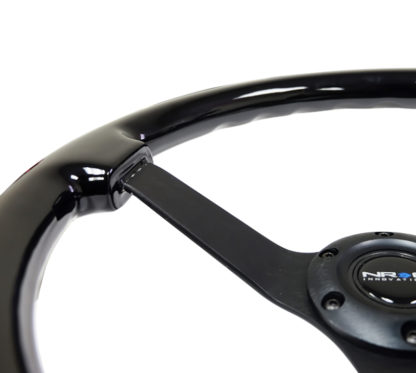 NRG Reinforced Steering Wheel (350mm / 3in. Deep) Black w/Black Chrome Solid 3-Spoke Center - Image 3