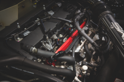 AMS Performance 08-15 Mitsubishi EVO X CNC Machined Aluminum Fuel Rail w/Pulsation Dampener - Red - Image 2