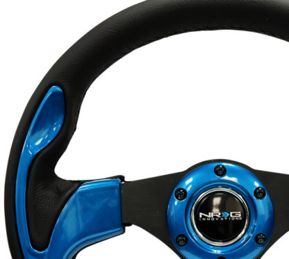 NRG Reinforced Steering Wheel (320mm) Blk w/Blue Trim - Image 3