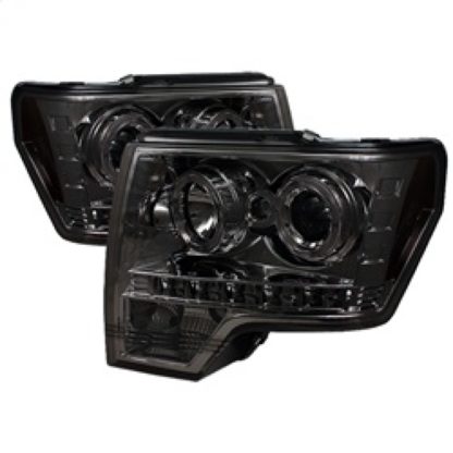 Spyder Ford F150 09-14 Projector Headlights Halogen Model- LED Halo LED Smke PRO-YD-FF15009-HL-SM - Image 2